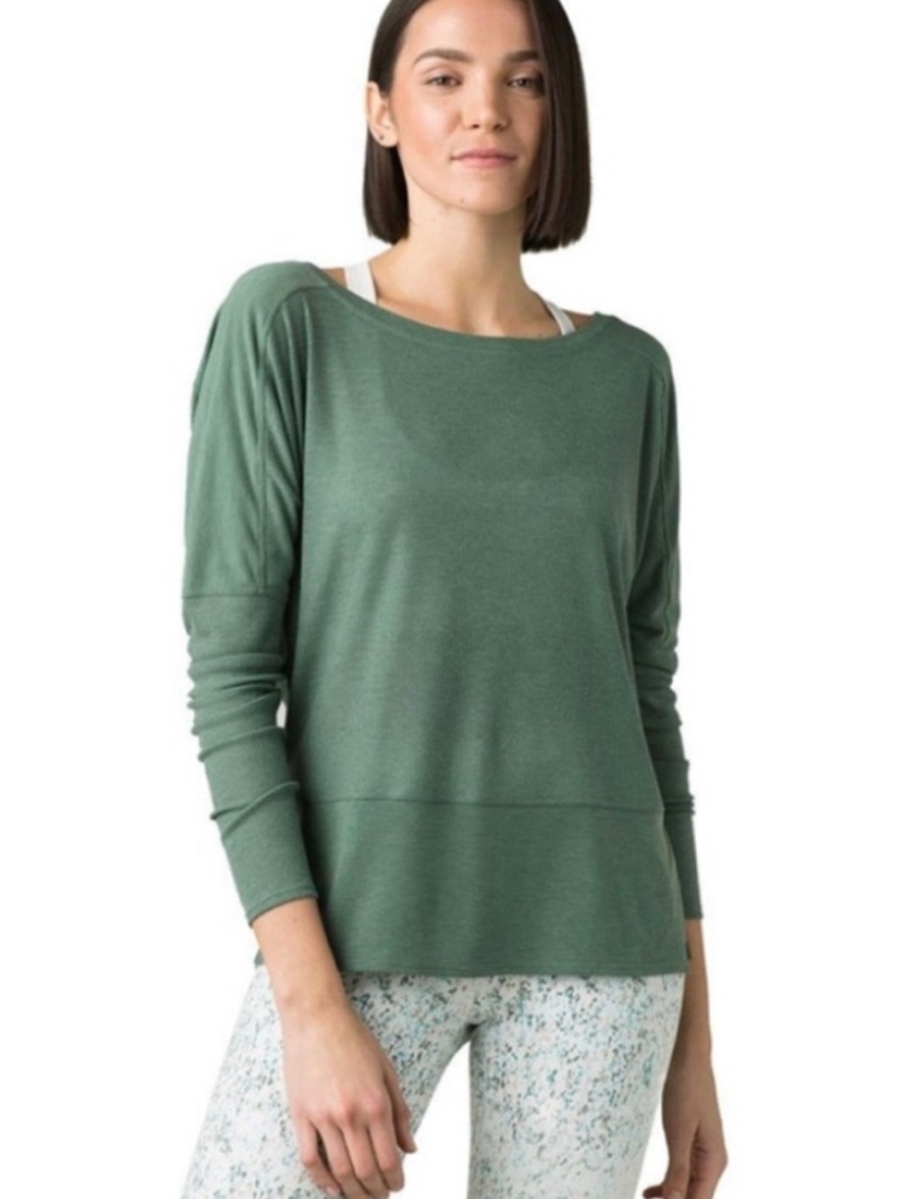 Prana Women's Kaila Top - Relaxed Reverse V-neck Long-Sleeve Top - Green